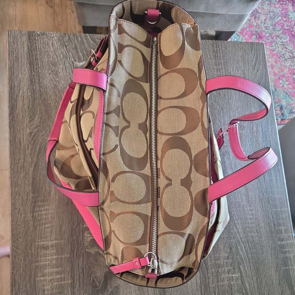 2000's Coach Signature Logo Tote Bag Large Brown Pink Diaper Bag Vtg Y2K - Picture 14 of 14